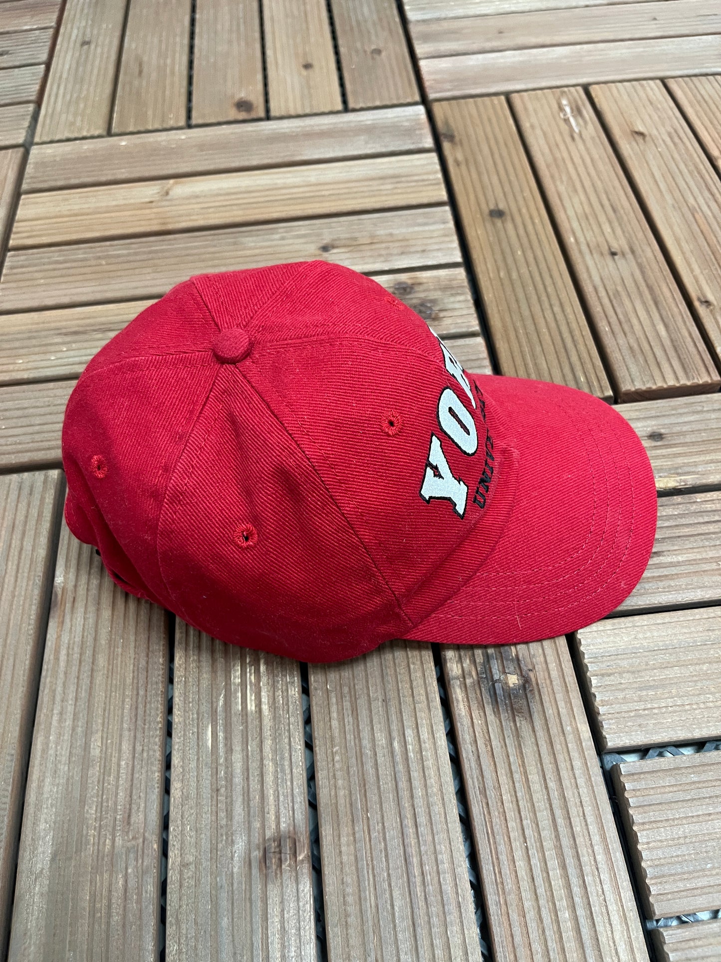 York University Graphic Hat | Metal Clasp | Vintage 2000s Canadian University Red Cap |