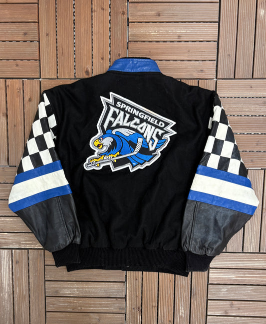 Springfield Falcons Graphic Jacket | Size Large | Vintage 2000s AHL Hockey Black Jacket |