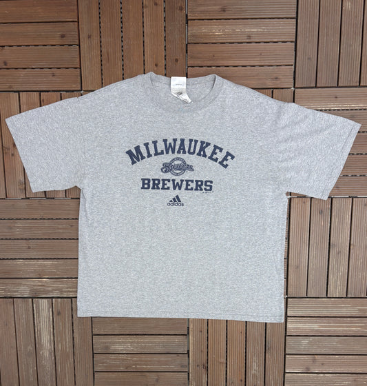 Milwaukee Brewers Adidas Graphic Tee | Size Large | Vintage 2000s MLB Baseball Branded Grey T-Shirt |