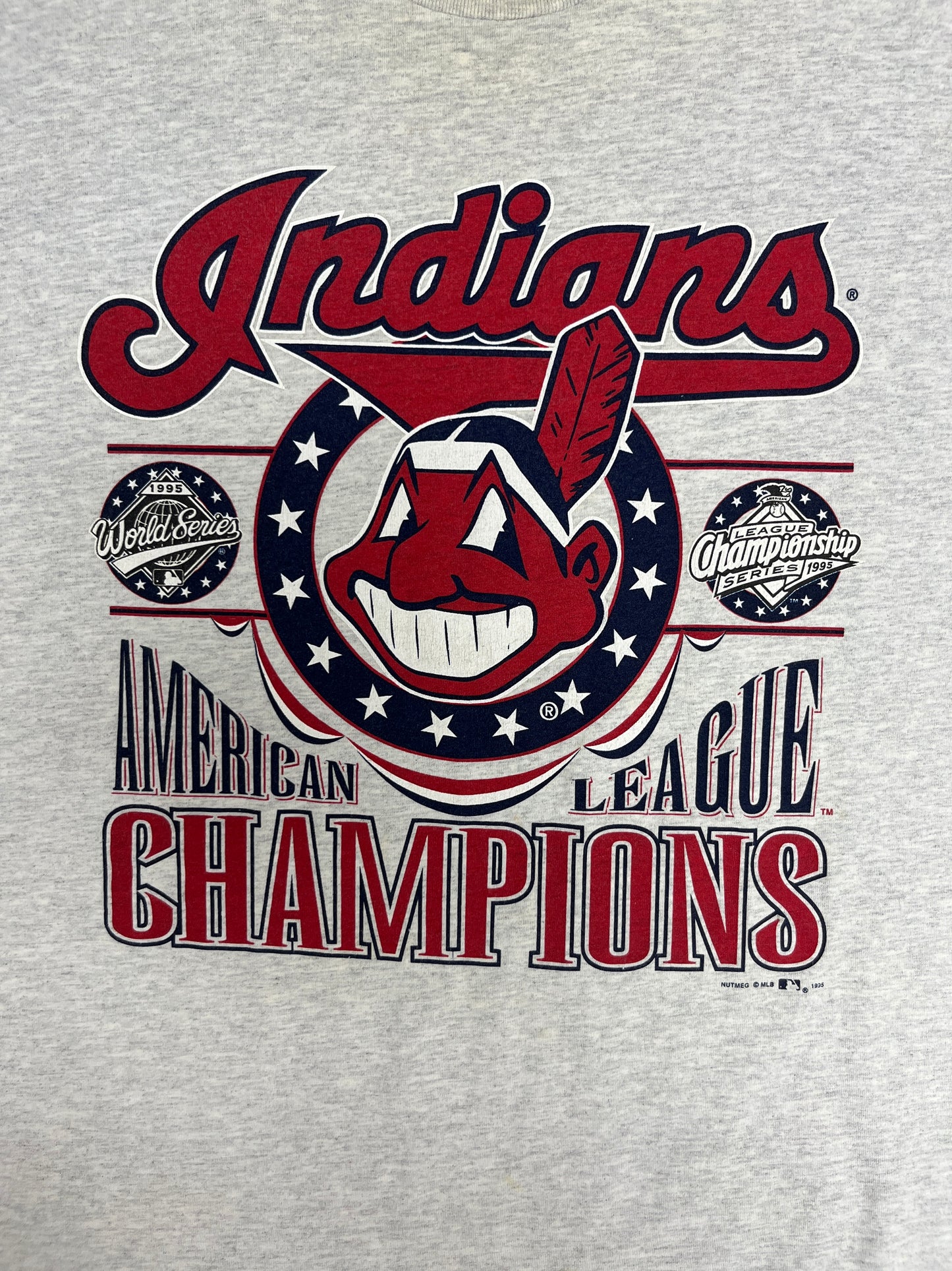 Cleveland Indians American League Champions Graphic Tee | Size X-Large | Vintage 1990s MLB Baseball Grey T-Shirt |