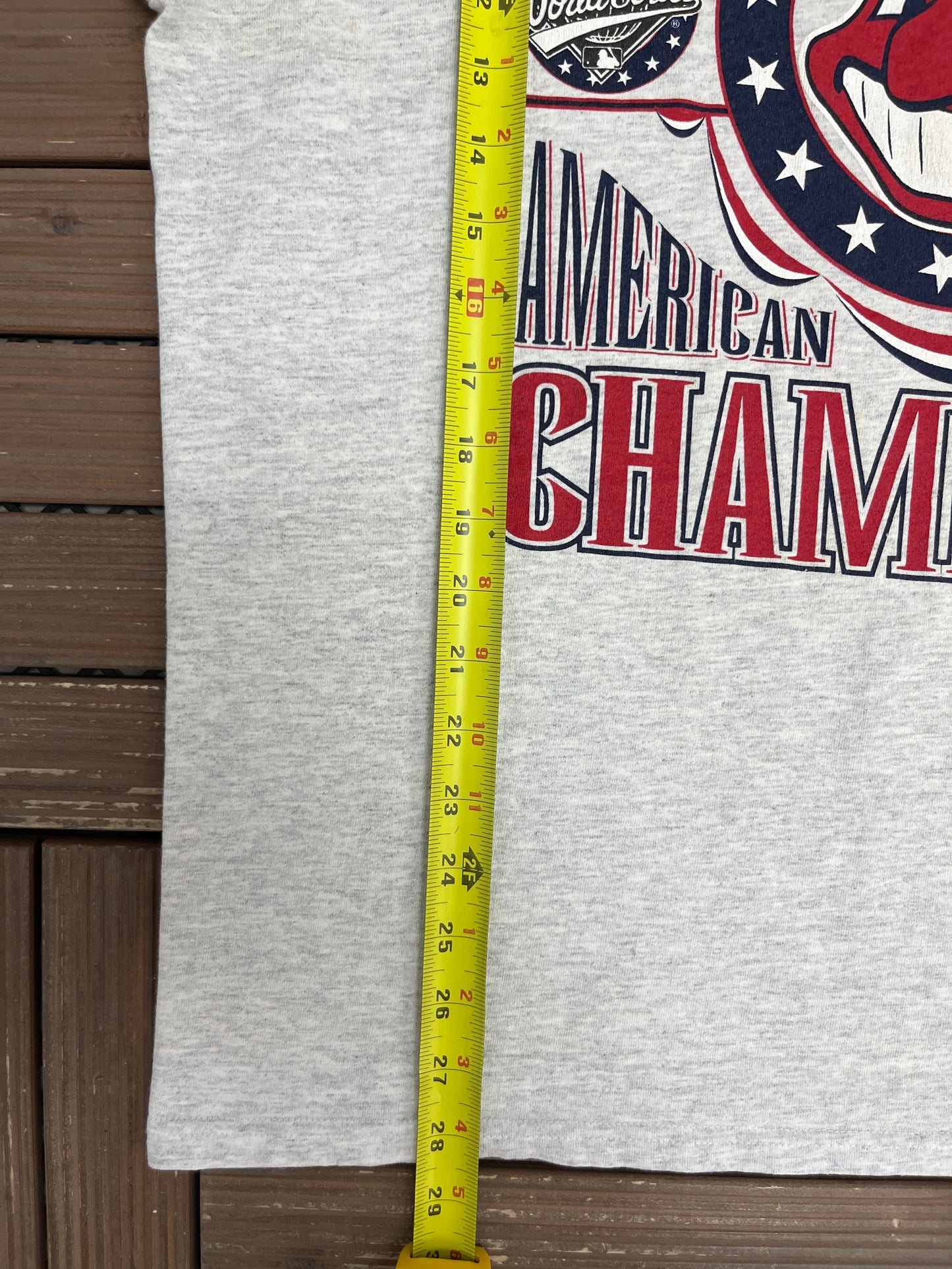 Cleveland Indians American League Champions Graphic Tee | Size X-Large | Vintage 1990s MLB Baseball Grey T-Shirt |