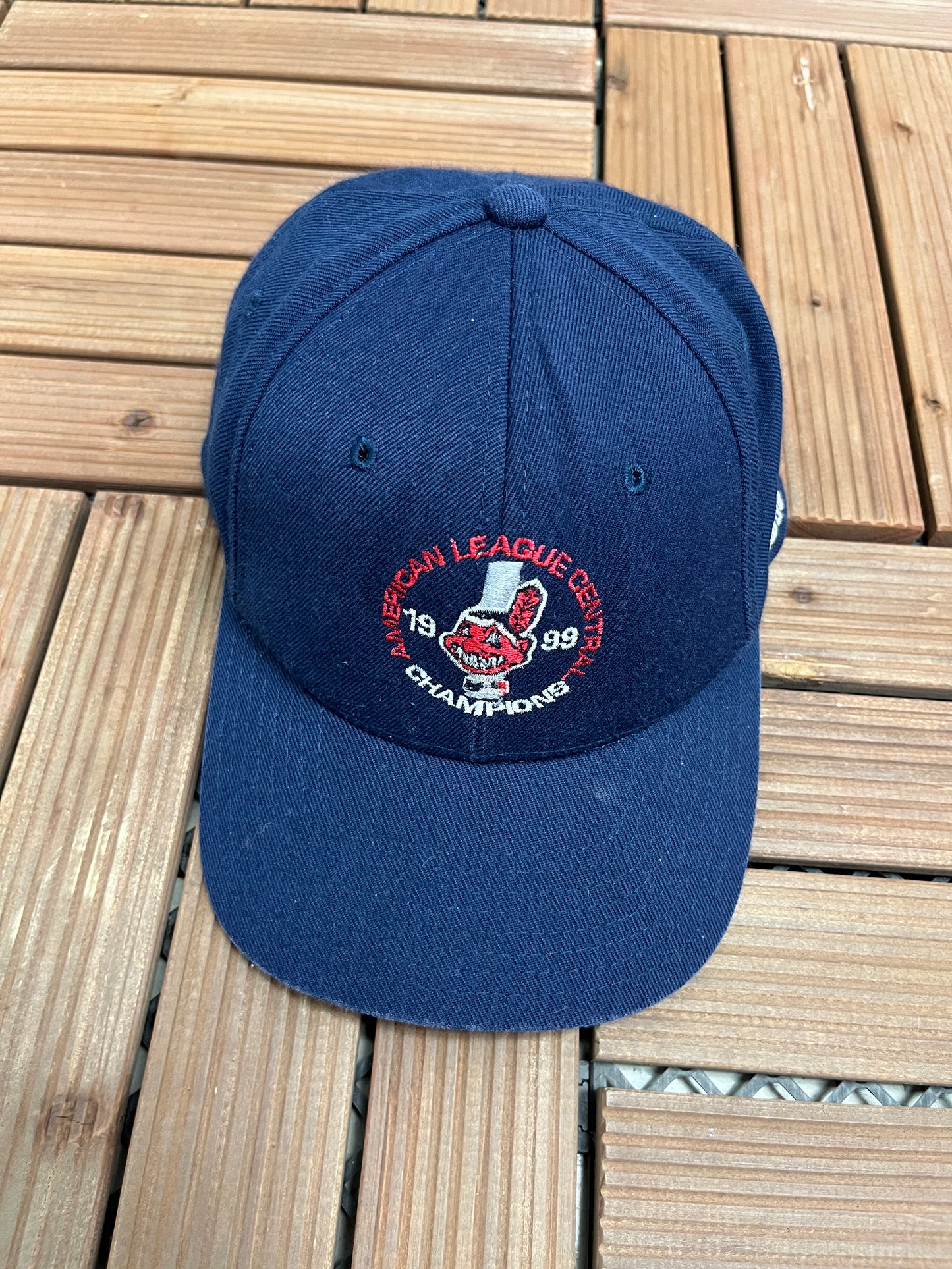 Cleveland Indians AL Central Champions 1999 Graphic Hat | Snap Back | Vintage 1990s MLB Baseball Blue Cap |