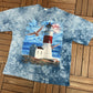 Lighthouse Scenic Graphic Tee | Size X-Large | Vintage 2000s Tie Dye Blue T-Shirt |