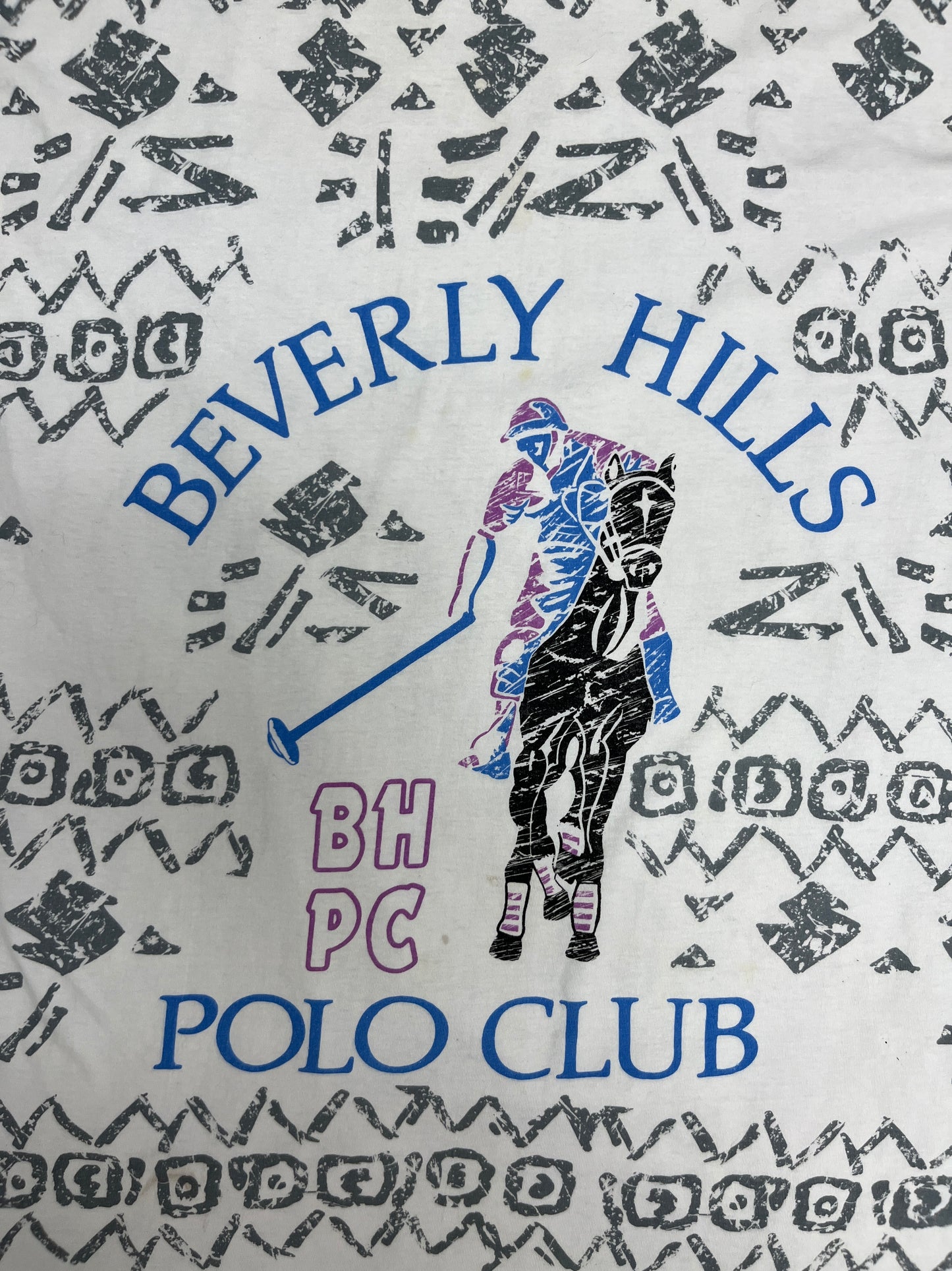 Beverley Hills Polo Club Graphic Tee | Size XX-Large | Vintage 1990s AOP White T-Shirt |