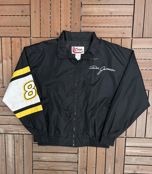 Dale Jarrett UPS Graphic Windbreaker | Size Medium | Vintage 1990s NASCAR Racing Black Windbreaker Coat |