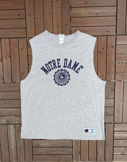 Notre Dame Fighting Irish Graphic Tee | Size X-Large | Vintage 1990s Champion Grey Tank Top |