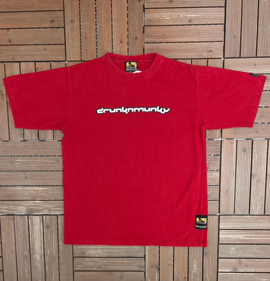 DrunknMunky Spell Out Graphic Tee | Size X-Large | Vintage 2000s Skateboard Brand Red T-Shirt |