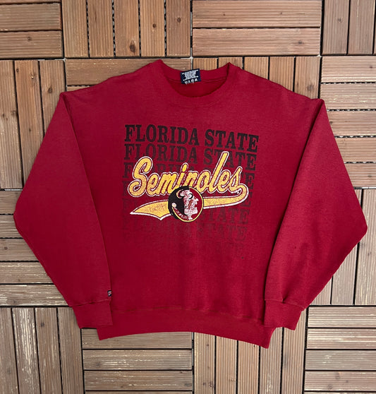 Florida State Seminoles Graphic Crewneck | Size X-Large | Vintage 1990s College Sports Red Sweater |