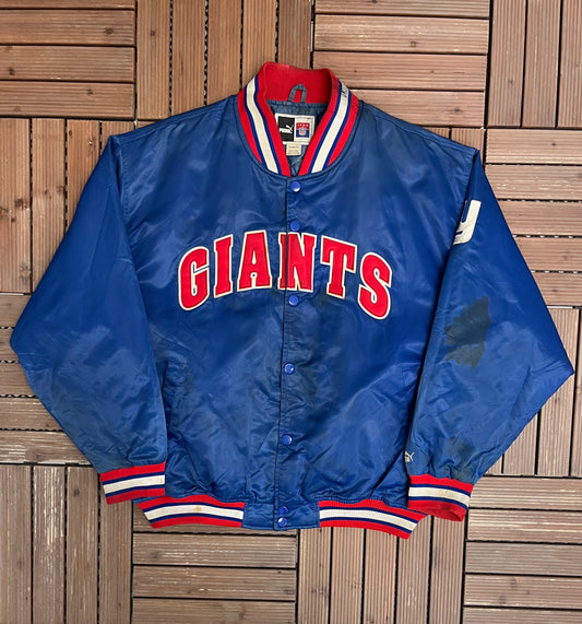 New York Giants Stitched Graphic Jacket | Size X-Large | Vintage 1990s NFL Football Bomber Coat |