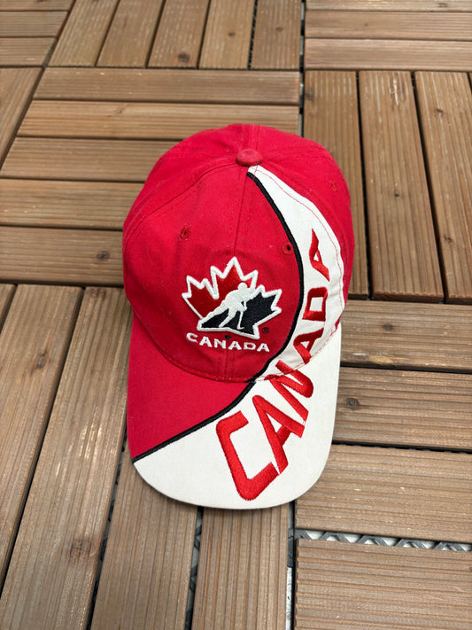 Team Canada Hockey Graphic Hat | Strap Back | Vintage 2000s Hockey Red Cap |