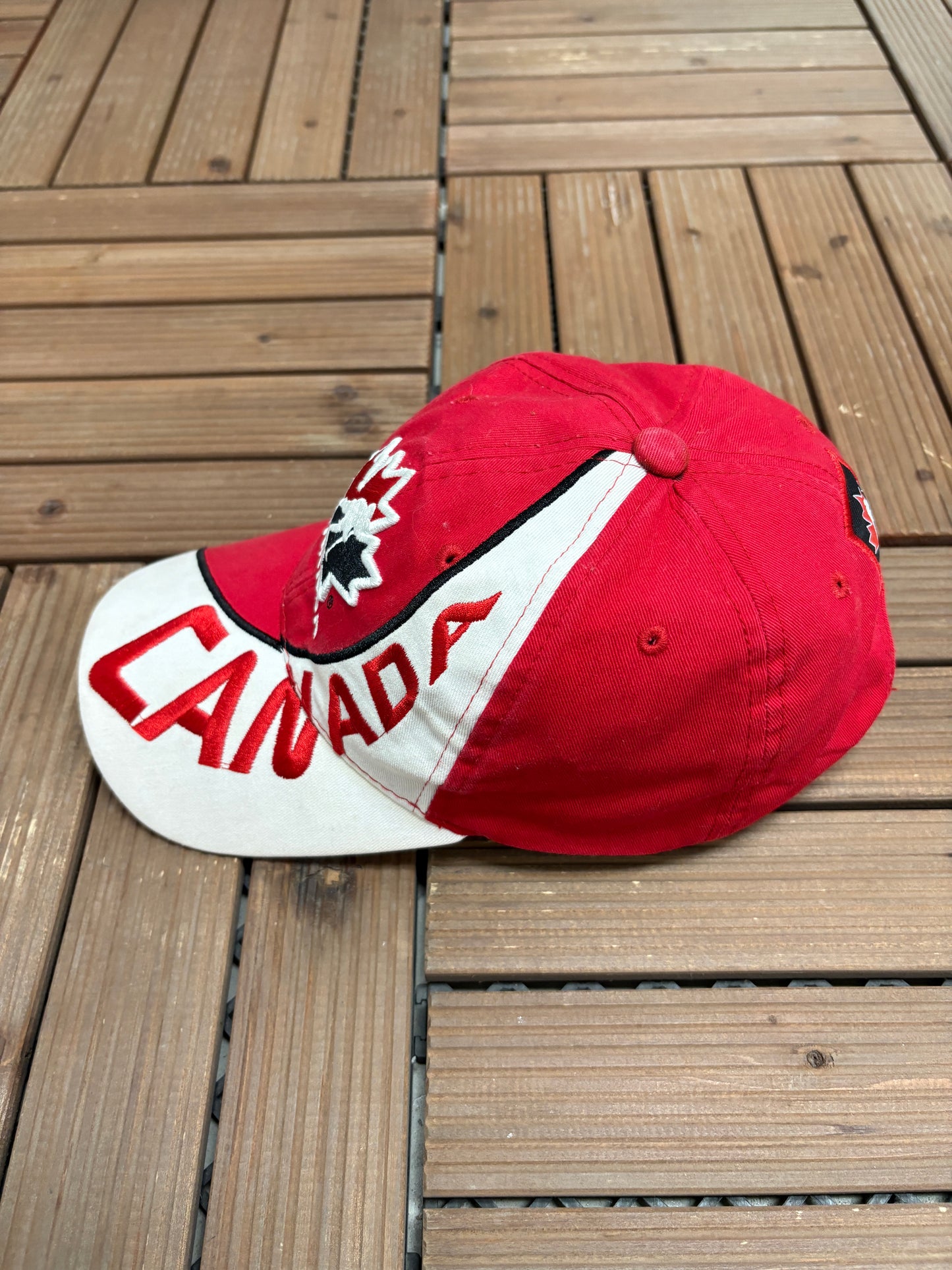 Team Canada Hockey Graphic Hat | Strap Back | Vintage 2000s Hockey Red Cap |