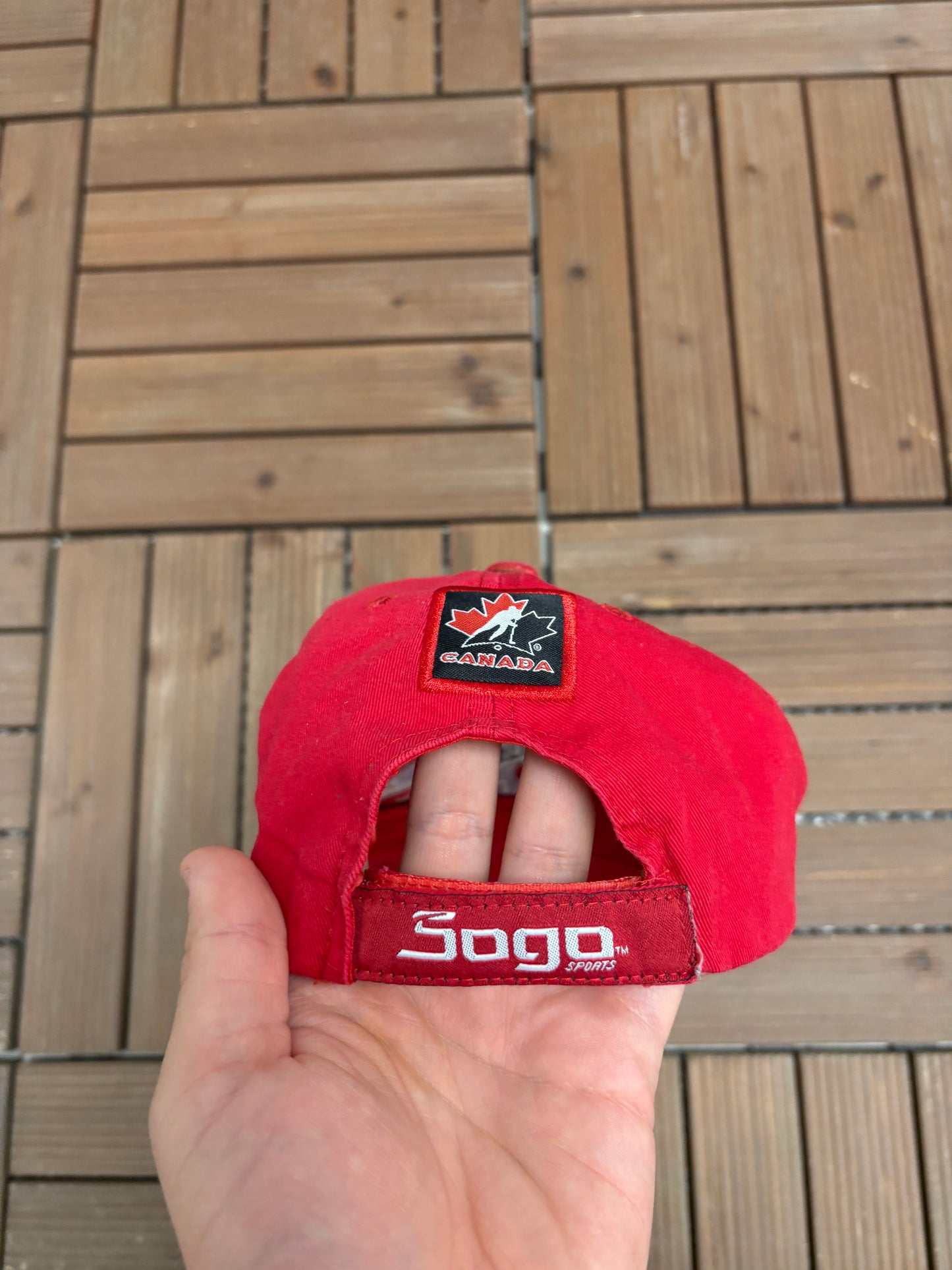 Team Canada Hockey Graphic Hat | Strap Back | Vintage 2000s Hockey Red Cap |
