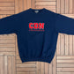 CDN Crossings Felt Stitched Graphic Crewneck | Size Large | Vintage 1990s Promotional Blue Sweatshirt |