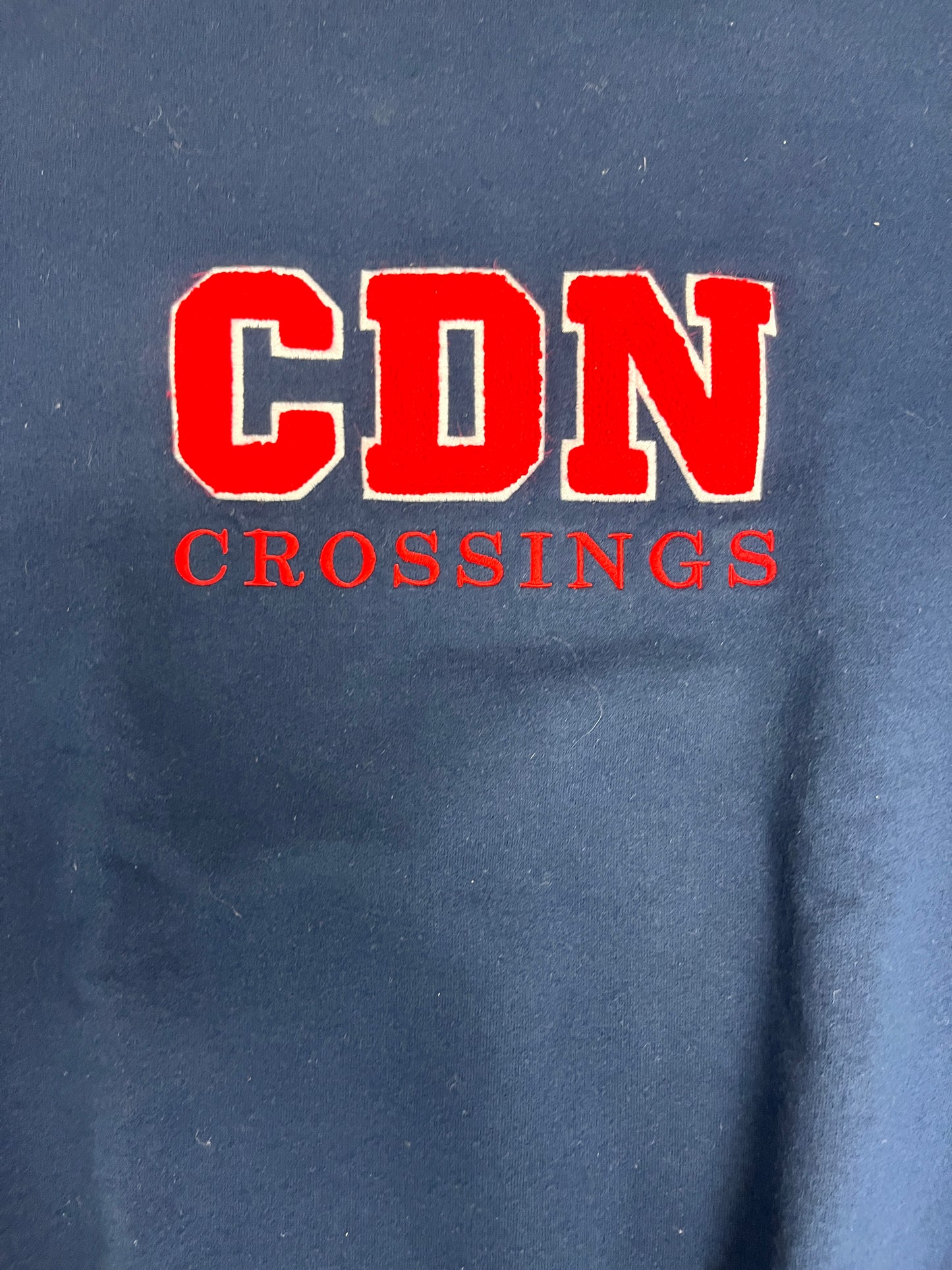 CDN Crossings Felt Stitched Graphic Crewneck | Size Large | Vintage 1990s Promotional Blue Sweatshirt |