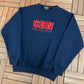 CDN Crossings Felt Stitched Graphic Crewneck | Size Large | Vintage 1990s Promotional Blue Sweatshirt |