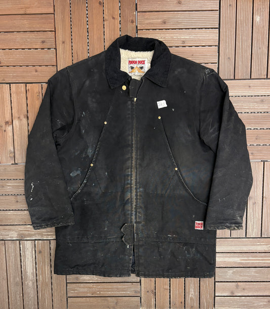 Tough Duck Stitched Graphic Jacket | Size Large | Vintage 1990s Workwear Black Jacket |