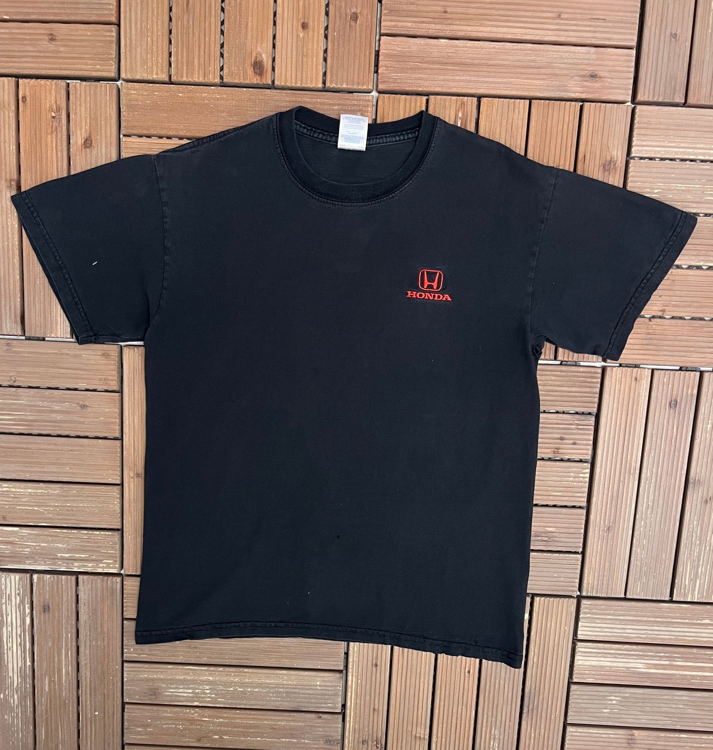 Honda Stitched Graphic Tee | Size Medium | Vintage 2000s Car Promotional Black T-Shirt |