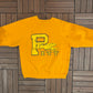 Pitt Panthers Graphic Crewneck | Size Large | Vintage 1980s College Yellow Sweater |