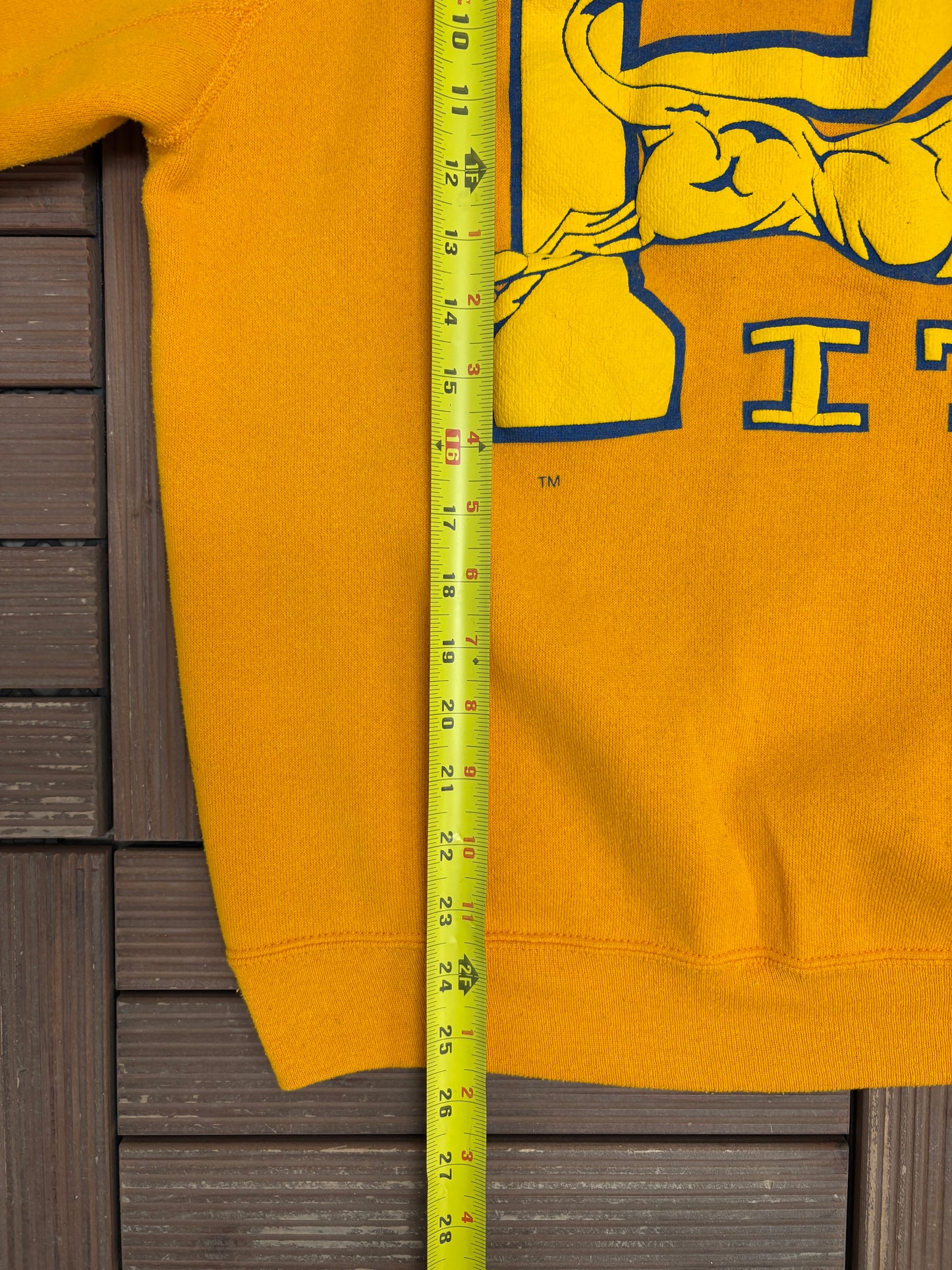 Pitt Panthers Graphic Crewneck | Size Large | Vintage 1980s College Yellow Sweater |