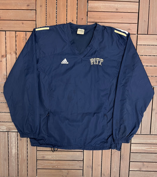 Pitt Panthers Stitched Graphic Windbreaker | Size Large | Vintage 2000s College Adidas Blue Windbreaker Jacket |