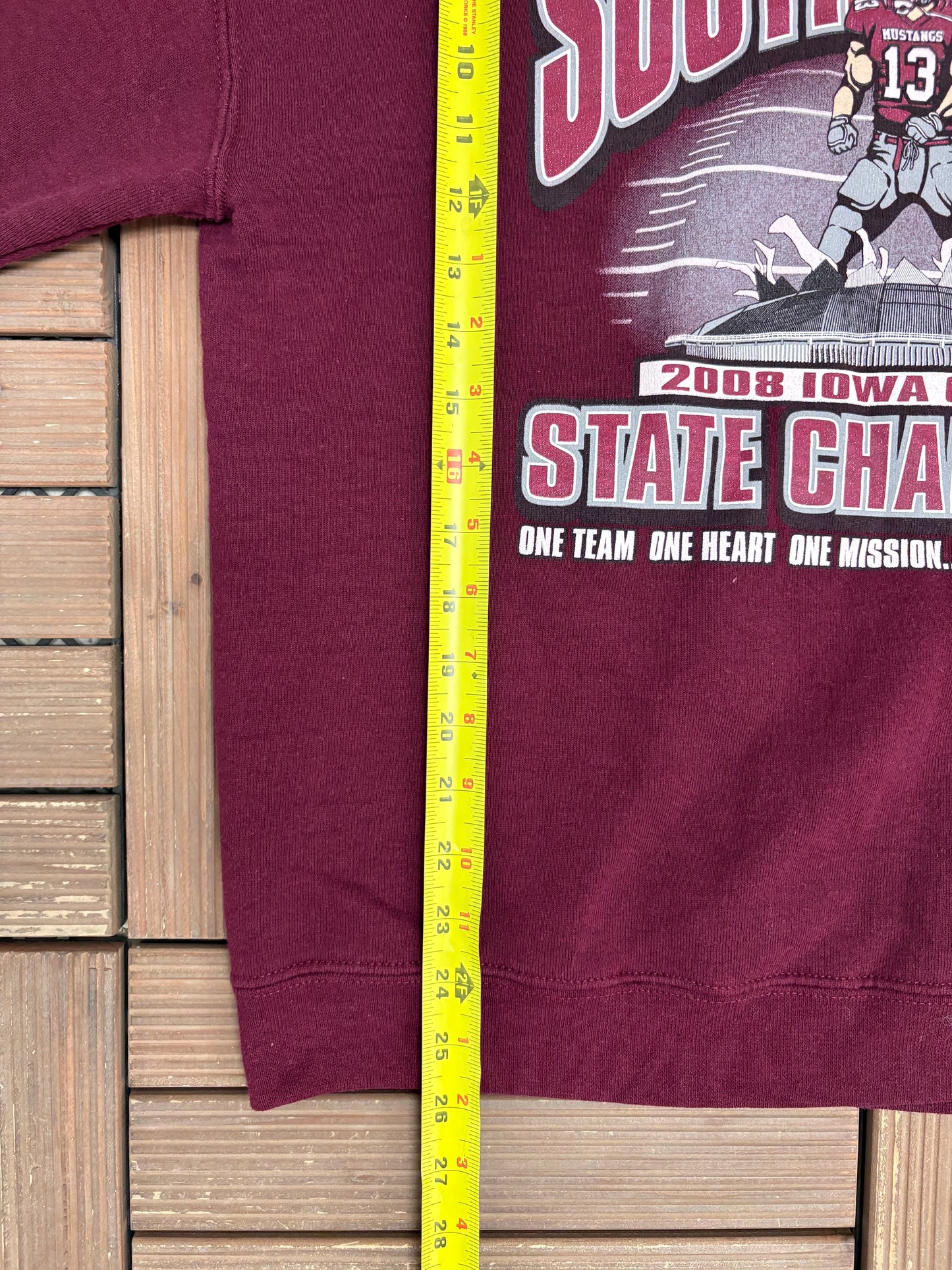 Southern Cal Mustangs 2008 Iowa Class A State Champions Graphic Crewneck | Size Medium | Vintage 2000s Red Sweater |