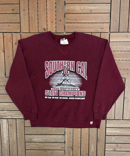 Southern Cal Mustangs 2008 Iowa Class A State Champions Graphic Crewneck | Size Medium | Vintage 2000s Red Sweater |