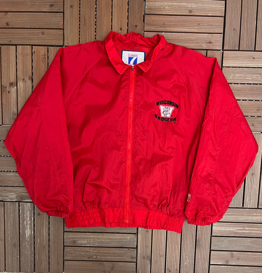 Wisconsin Badgers Graphic Windbreaker Jacket | Size X-Large | Vintage 1990s College Red Jacket |