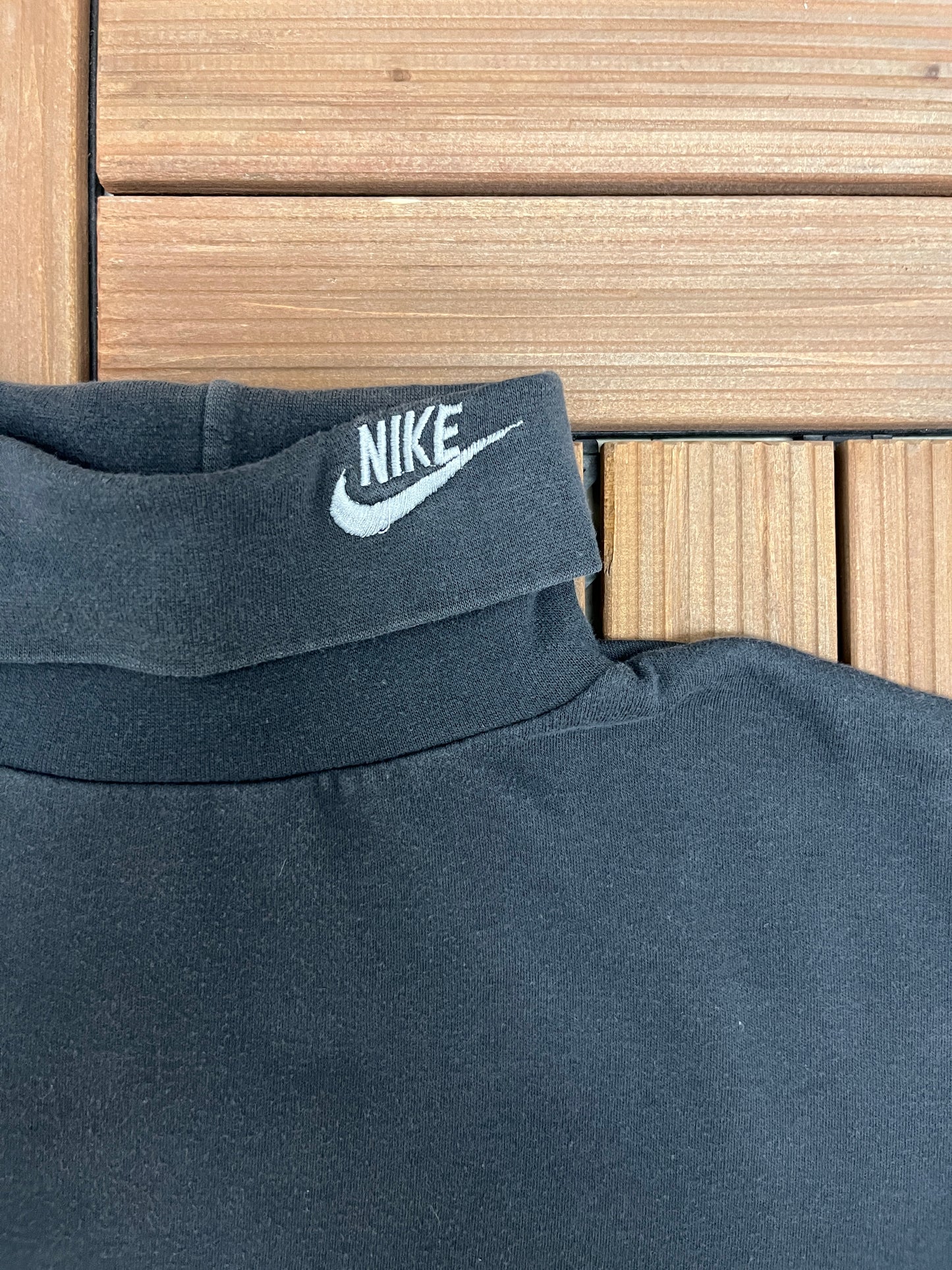 Nike Embroidered Logo Turtleneck Graphic Tee | Size Large | Vintage 1990s Made in USA Black T-Shirt |