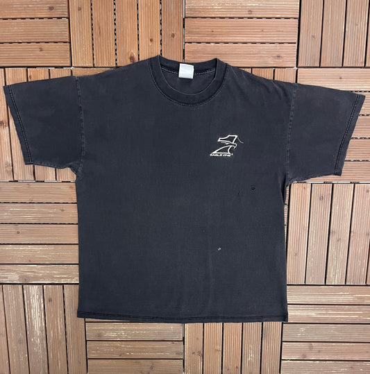 Eagle One Embroidered Graphic Tee | Size X-Large | Vintage 2000s Biker Black T-Shirt |