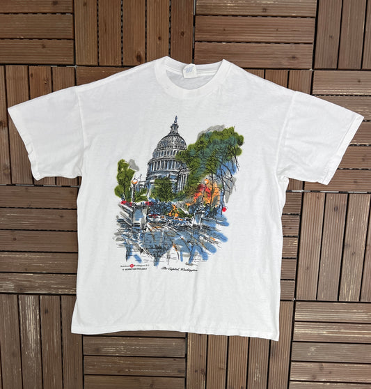 The Capitol, Washington Graphic Tee | Size X-Large | Vintage 1990s Tourist White T-Shirt |