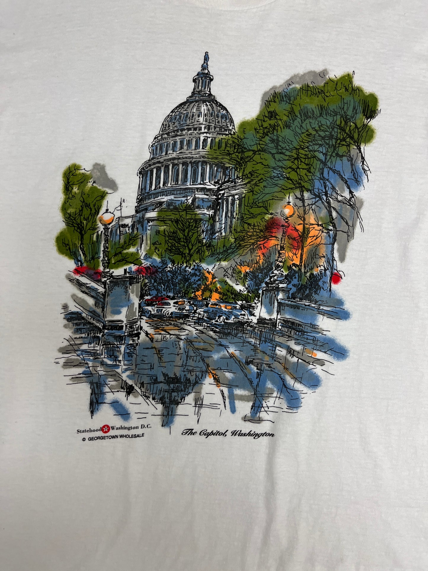 The Capitol, Washington Graphic Tee | Size X-Large | Vintage 1990s Tourist White T-Shirt |