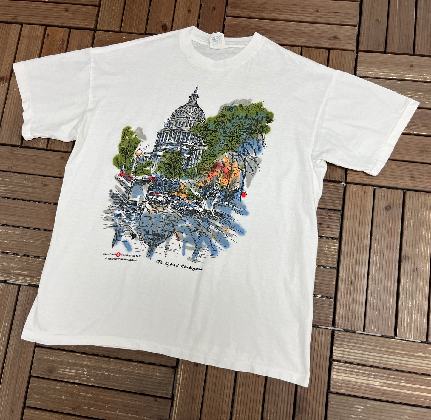 The Capitol, Washington Graphic Tee | Size X-Large | Vintage 1990s Tourist White T-Shirt |