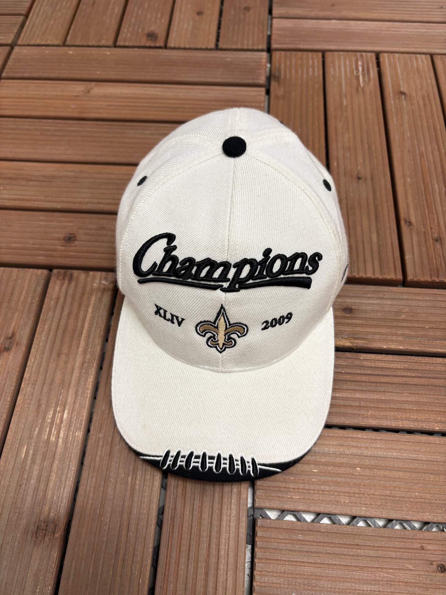 New Orleans Saints Super Bowl XLIV Champions Hat | Strap Back | Vintage 2000s NFL Football White Cap |