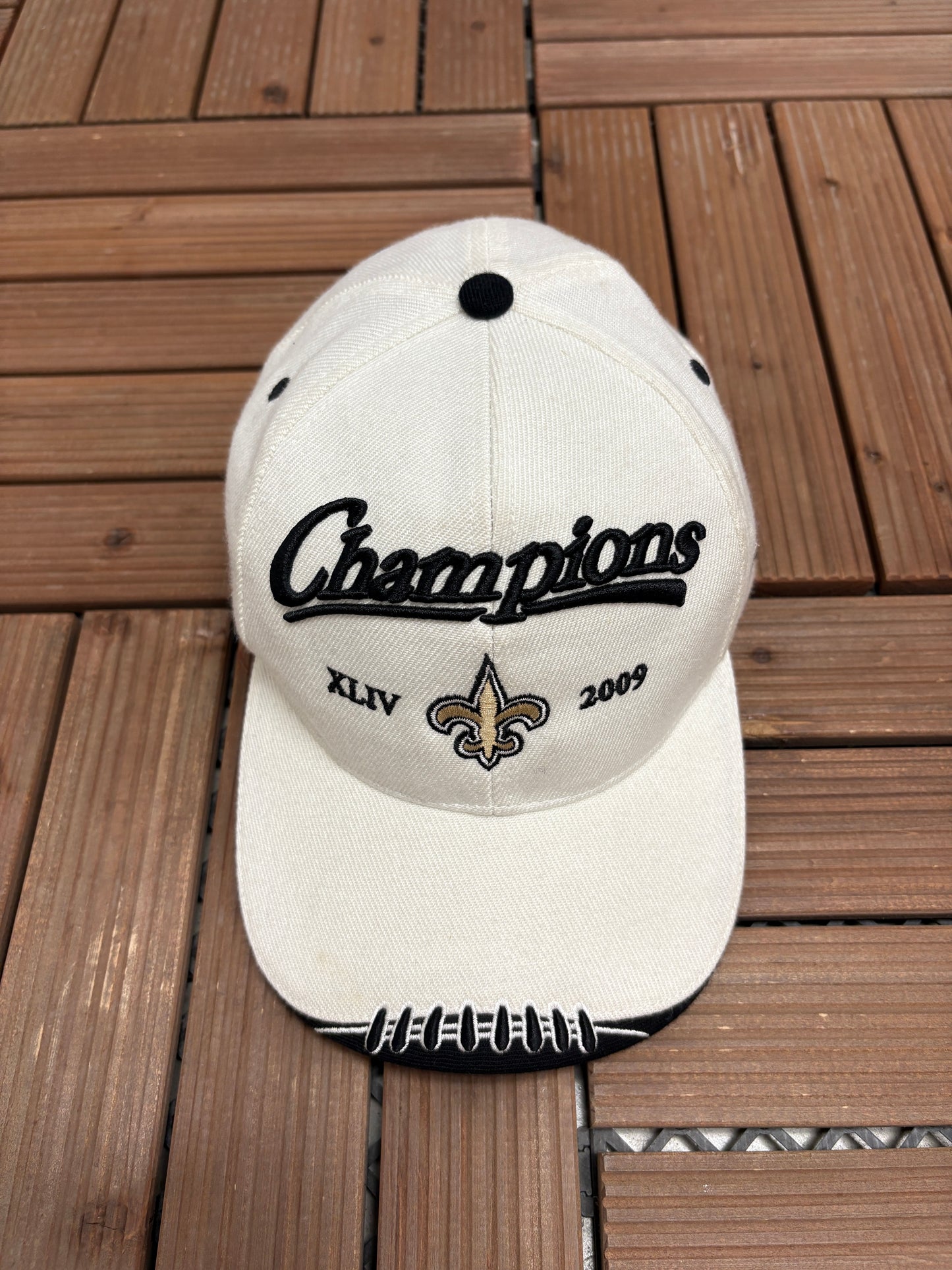 New Orleans Saints Super Bowl XLIV Champions Hat | Strap Back | Vintage 2000s NFL Football White Cap |