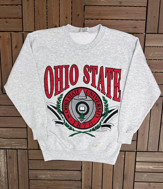 Ohio State Buckeyes Graphic Crewneck | Size Medium | Vintage 1990s College Football Grey Sweater |