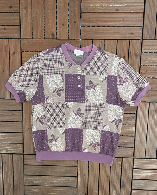 Alfred Dunner Floral Graphic Tee | Size Medium | Vintage 1990s Branded Purple Knit T-Shirt |