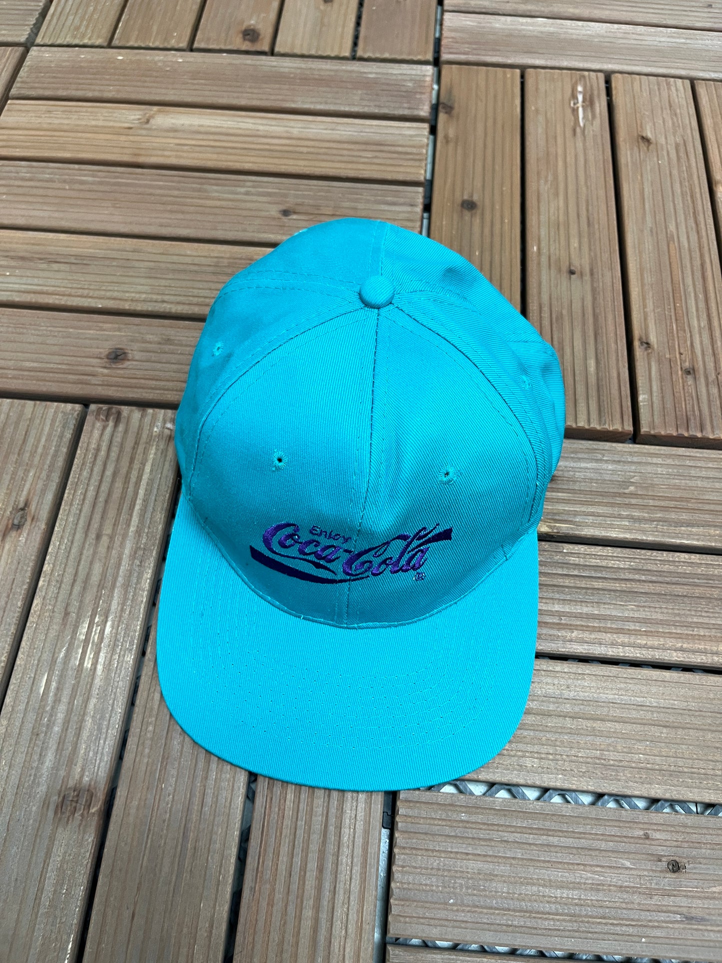 Coca-Cola Embroidered Graphic Hat | Snap Back | Vintage 1990s Promotional Teal Cap |