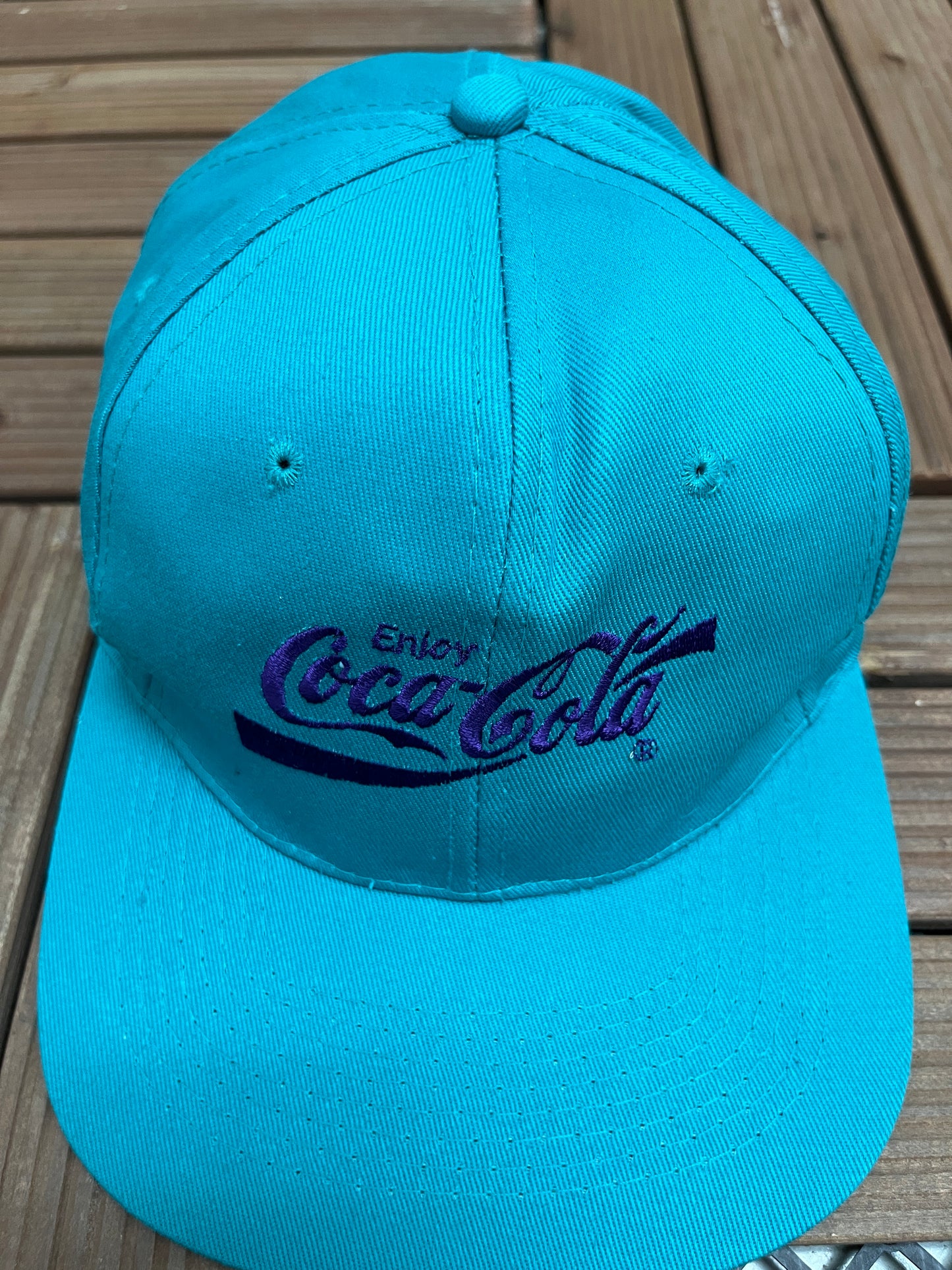 Coca-Cola Embroidered Graphic Hat | Snap Back | Vintage 1990s Promotional Teal Cap |