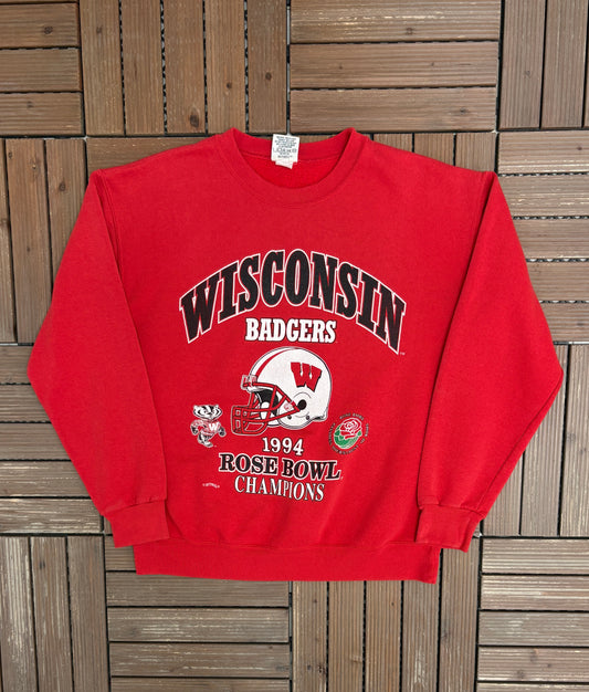 Wisconsin Badgers Rose Bowl 1994 Champions Graphic Crewneck | Size Medium | Vintage 1990s College Red Sweater |