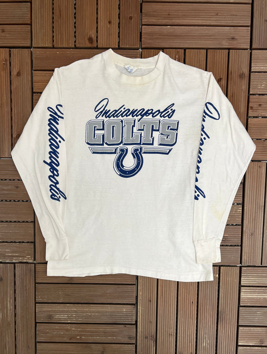 Indianapolis Colts Graphic Tee | Size Medium | Vintage 1980s NFL Football White T-Shirt