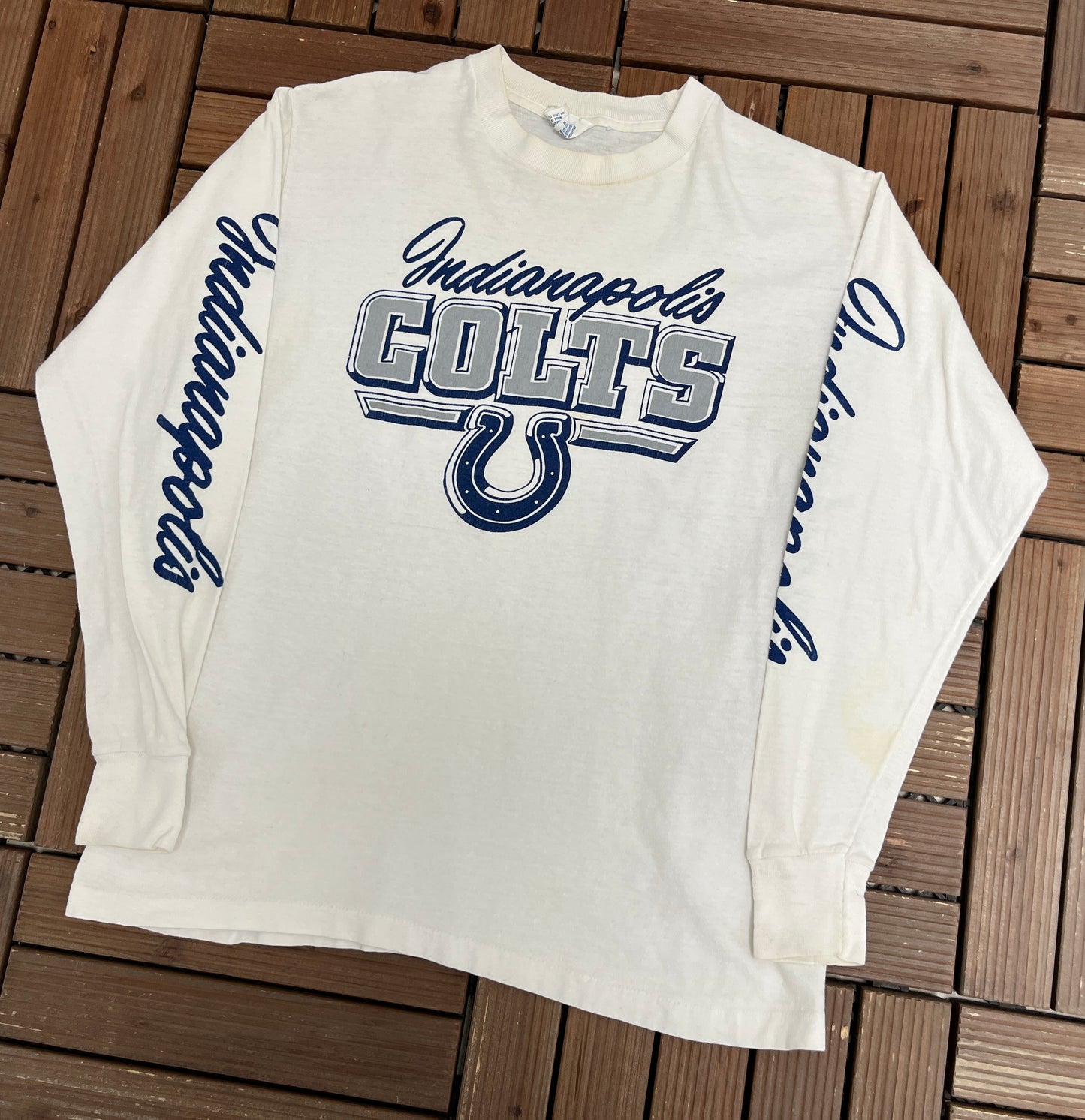 Indianapolis Colts Graphic Tee | Size Medium | Vintage 1980s NFL Football White T-Shirt