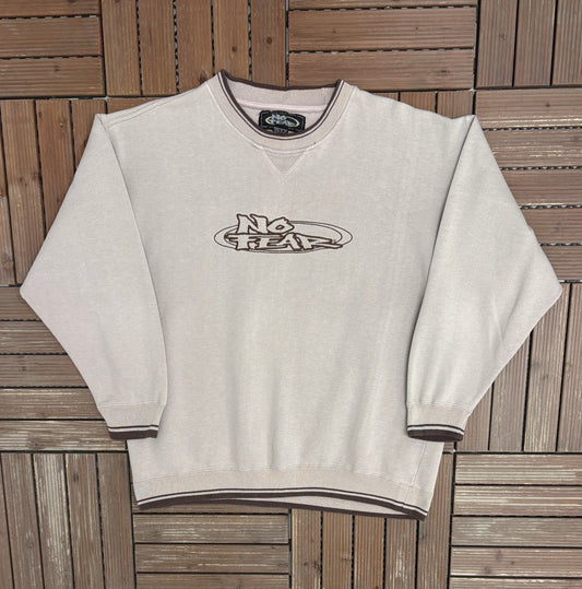 No Fear Embroidered Graphic Crewneck | Size X-Large | Vintage 1990s Branded Beige Sweater |