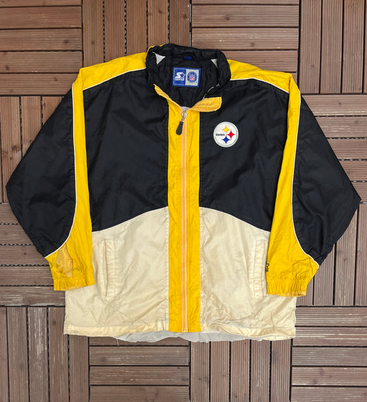 Pittsburgh Steelers Stitched Graphic Windbreaker | Size XX-Large | Vintage 1990s NFL Football Black Jacket |