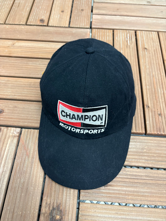 Champion Motorsports Crew Graphic Hat | Metal Clasp | Vintage 2000s Racing Black Cap |