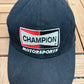 Champion Motorsports Crew Graphic Hat | Metal Clasp | Vintage 2000s Racing Black Cap |