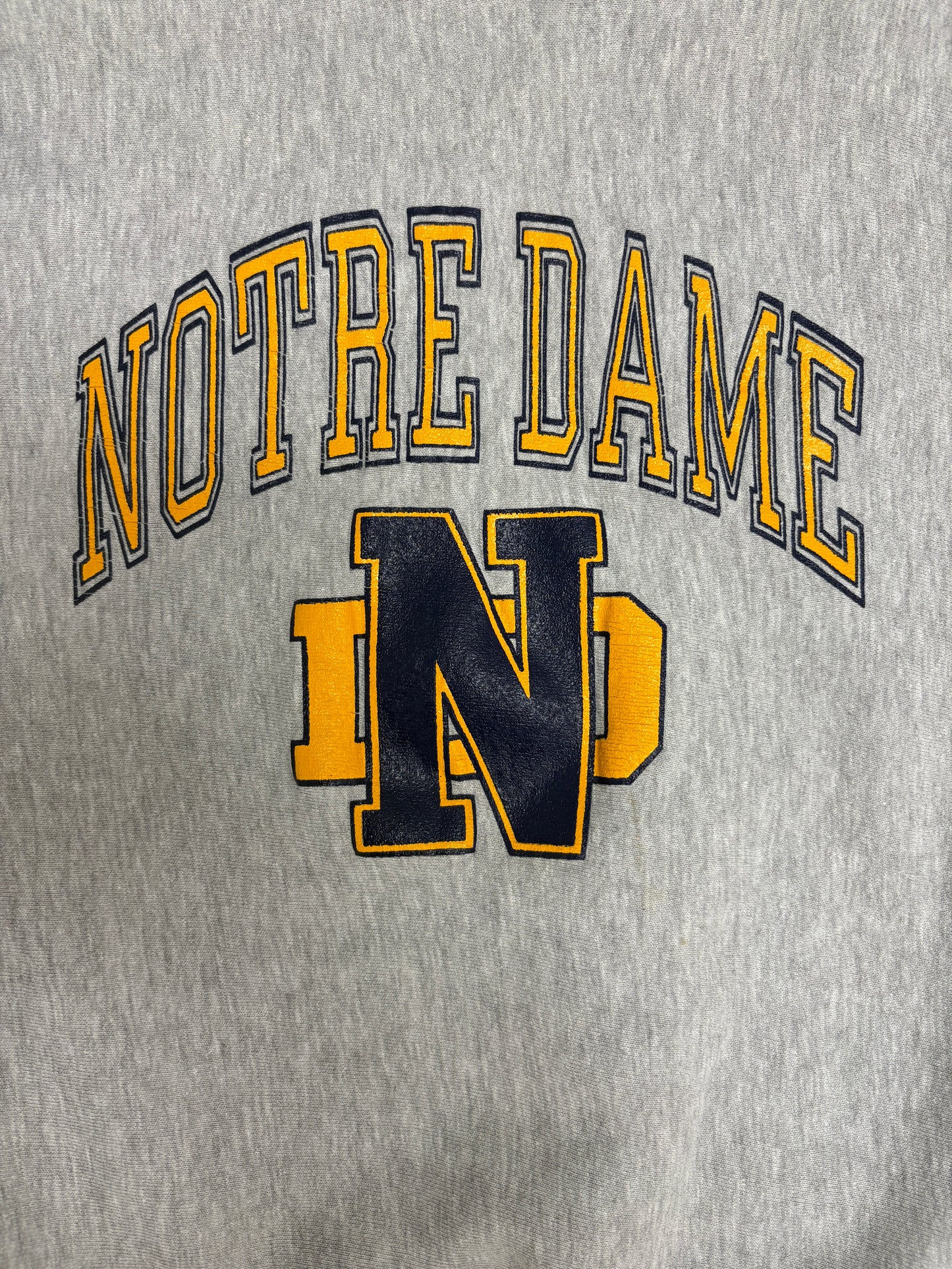Notre Dame Fighting Irish Graphic Crewneck | Size X-Large | Vintage 1990s Reverse Weave College Grey Sweater |