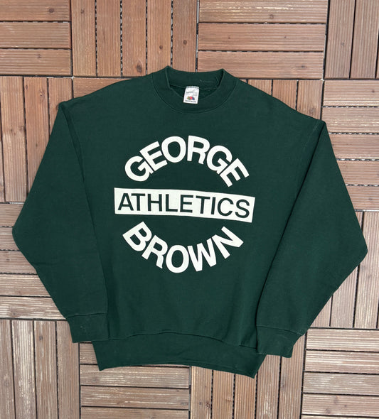 George Brown Huskies Athletics Graphic Crewneck | Size X-Large | Vintage 1990s University Green Sweater |