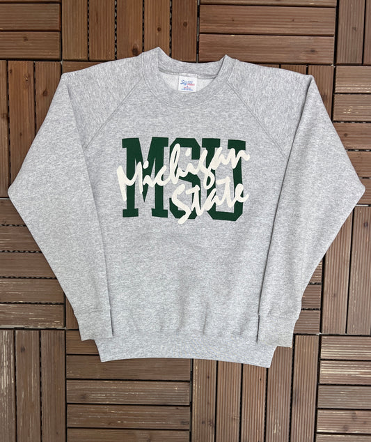 Michigan State Spartans Graphic Crewneck | Size X-Large | Vintage 1990s College Sports Grey Sweater |