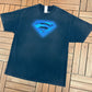 Superman Logo Graphic Tee | Size X-Large | Vintage 2000s Blue Superhero T-Shirt |