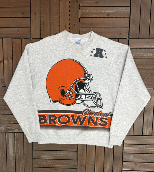 Cleveland Browns Graphic Crewneck | Size X-Large | Vintage 1990s NFL Football Grey Sweater |